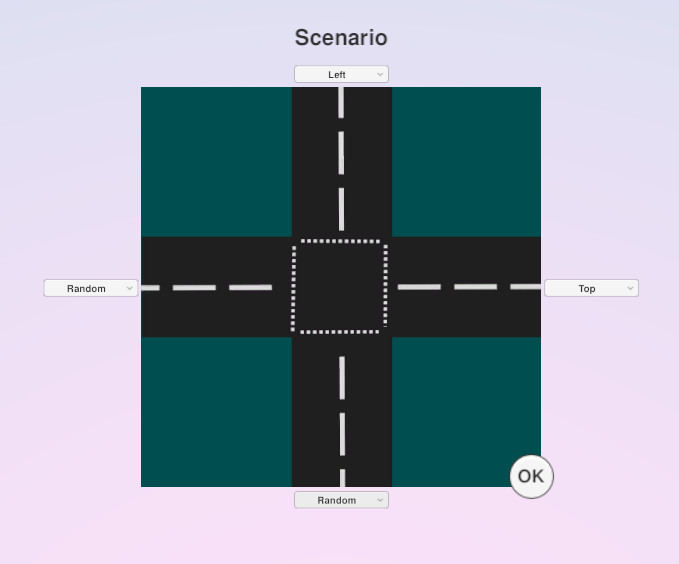 Traffic Simulation-Scenario selection screen.