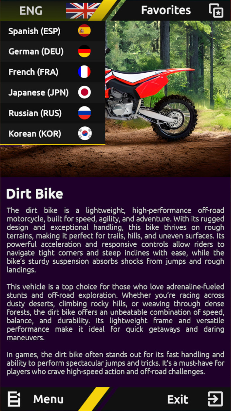 Vehicle Encyclopedia App-Language Selection Screen