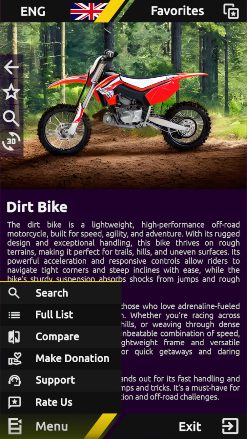Vehicle Encyclopedia App-Menu Screen